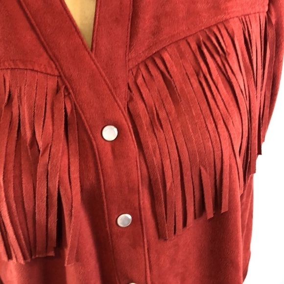 Western Faux Suede Fringed  Shacket Jacket Rust Lg - Picture 3 of 12